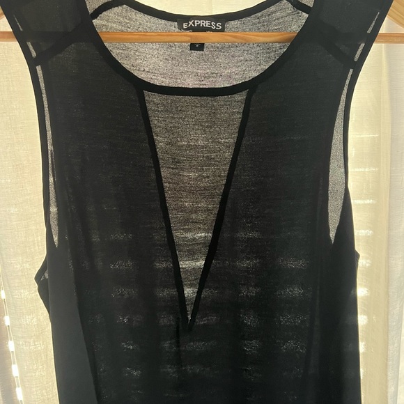 Black Express Womens Mesh V Front Sleeveless Shirt Medium - Picture 2 of 5
